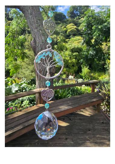 Blue Onyx Tree with Double Hearts Suncatcher image 0